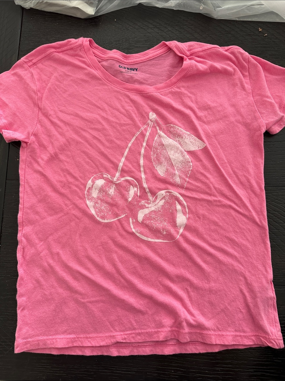 Old Navy Pink Tee with White Cherry Graphic
